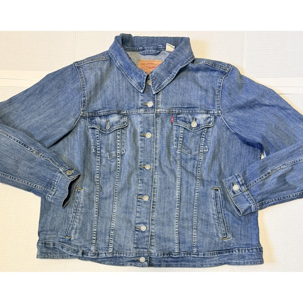 LEVI'S - Women's Denim Trucker Jacket - Blue Medium Wash Stretch - 3XL